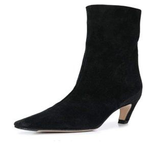 FSJ Square Toe Comfort Kitten Low Heel Ankle Boot Dress Shoe